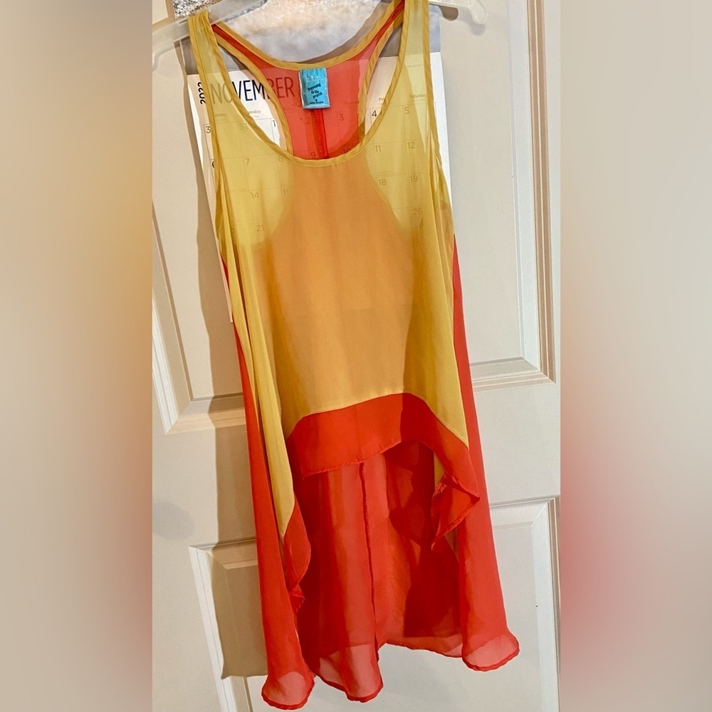 H.I.P. SuperSheer/SeeThrough Sz-S, Long/Hi-Low Tank-Top, in Bright Summer Colors